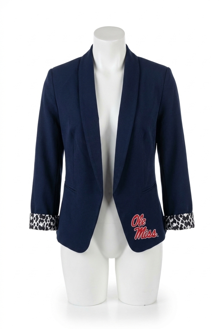 NEW GAMEDAY COUTURE ole miss ikat logo lined blazer in navy